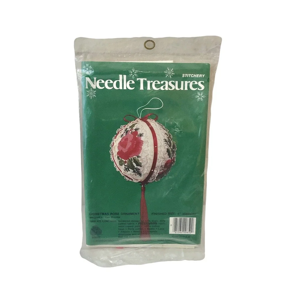 Needle Treasures Stitchery Christmas Tree Rose Floral Ornament Craft Kit Vintage